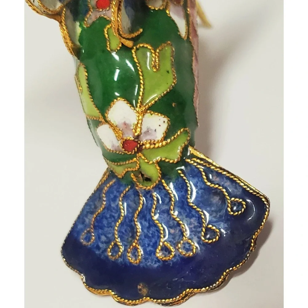 Enameled Cloisonne Christmas Ornament Hummingbird Gold Edge Feathers Multicolor - Picture 10 of 13